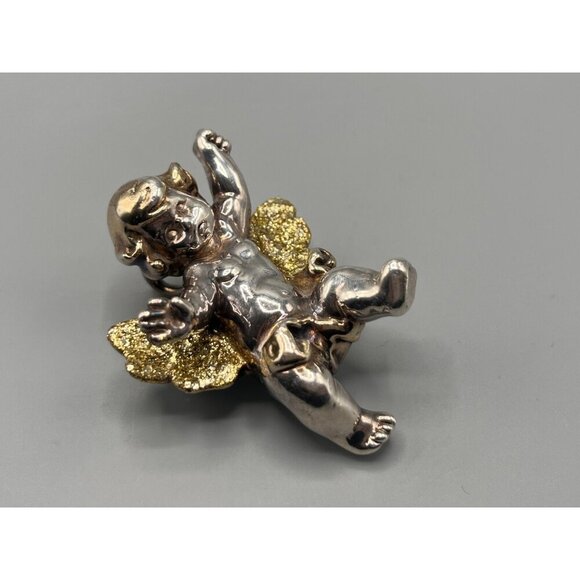Sterling Silver Winged Cherub Brooch Baby Angel Pin 925 27 Grams - Picture 6 of 11